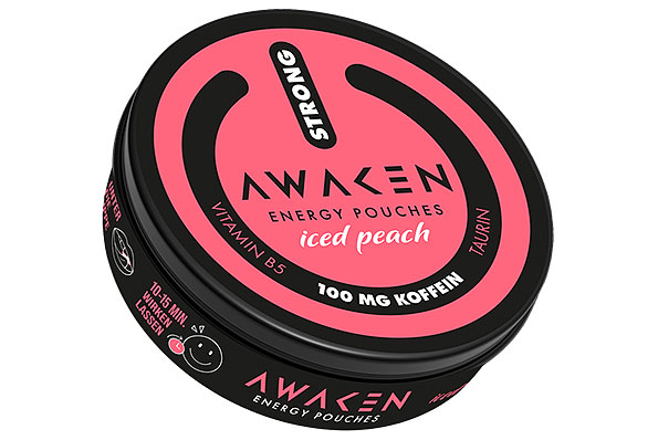 AWAKEN Energy Pouches STRONG Iced Peach 12g Tin AWAKEN Energy Pouches STRONG Iced Peach 12g Tin