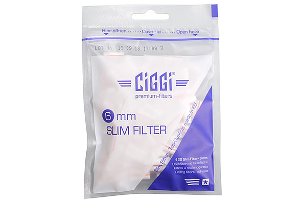 Ciggi Drehfilter Slim 6mm mit Klebestreifen (120 Filter) Ciggi Drehfilter Slim 6mm mit Klebestreifen (120 Filter)