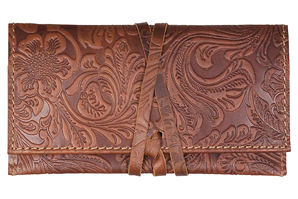 Leather Brown/Beige Flower Print Leather Strap Tobacco Pouch Leather Brown/Beige Flower Print Leather Strap Tobacco Pouch