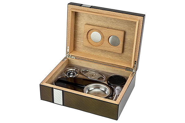 Zigarren Humidor-Set 2-tone Laserfinish Carbonoptik Zigarren Humidor-Set 2-tone Laserfinish Carbonoptik