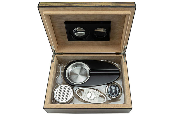Zigarren Humidor-Set Zebra Finish Detailansicht Innenraum