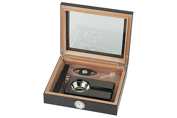 Zigarren Humidor-Set Carbon-Design mit Glasdeckel inkl. Zubehör Zigarren Humidor-Set Carbon-Design mit Glasdeckel inkl. Zubehör