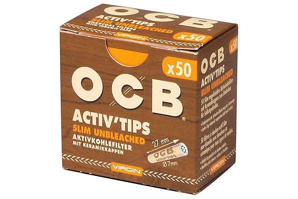 OCB Activ'Tips Slim Unbleached Carbon Filter 7mm (50 Filters) OCB Activ'Tips Slim Unbleached Carbon Filter 7mm (50 Filters)