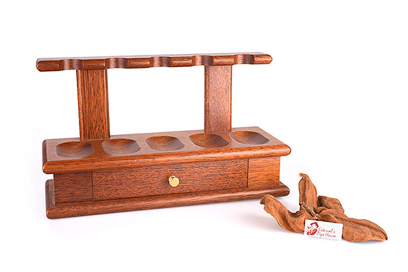 Wooden Pipe Stand for 5 Pipes with Drawer Estate  Wooden Pipe Stand for 5 Pipes with Drawer Estate