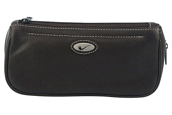 Pfeifentasche Leder Schwarz mit Metallemblem für 1 Pfeife Pfeifentasche Leder Schwarz mit Metallemblem für 1 Pfeife
