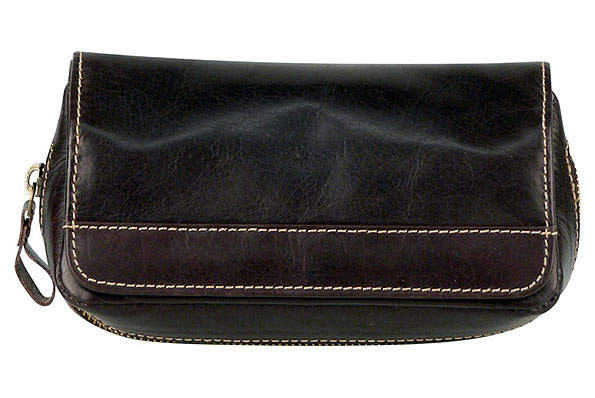 Pipe Bag Leather Brown with Flap for 2 Pipes