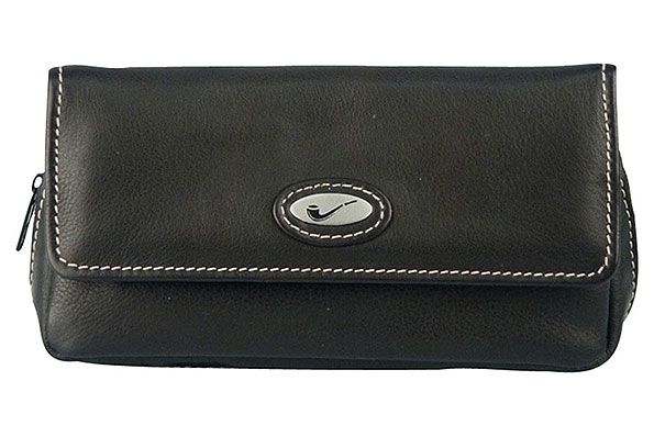 Pipe Bag Leather Black with Flap for 2 Pipes