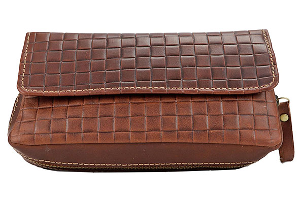 Pfeifentasche Leder Braun Antik Flechtdesign f�r 2 Pfeifen