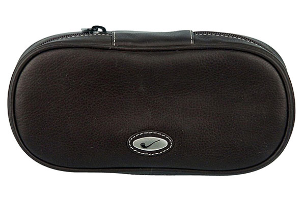 Pfeifentasche Leder Schwarz mit Metallemblem f�r 2 Pfeifen