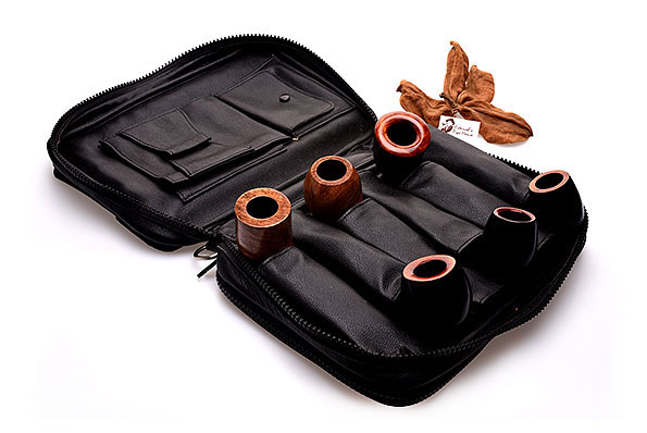Martin Wess Pfeifentasche Leder Schwarz Best�ckt mit 6 Pfeifen