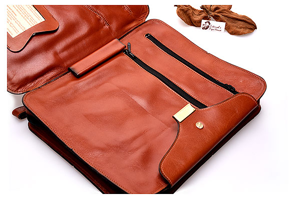 Dereso Select Pfeifentasche Leder Cognac Hellbraun Zubeh�rf�cher Detailansicht