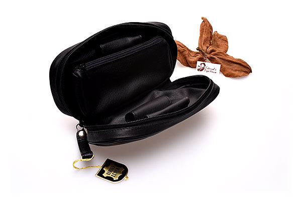 Martin Wess Kombitasche Wess Design Leder Schwarz Ge�ffnet mit Tabakbeutel