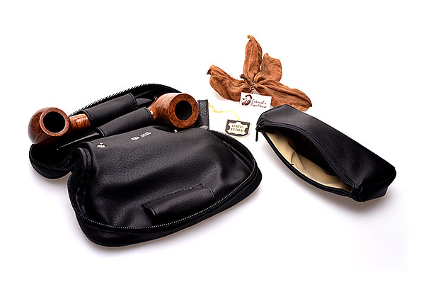 Martin Wess Kombitasche Wess Design Leder Schwarz Komplett aufgeklappt best�ckt mit Pfeifen