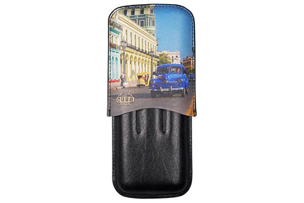 Cigar Case Leather black/colored "Cuba" for 3 Cigars