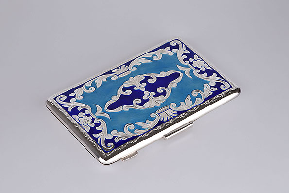 Sillems Visitenkartenetui Blau Emaille 925er Sterling Silber