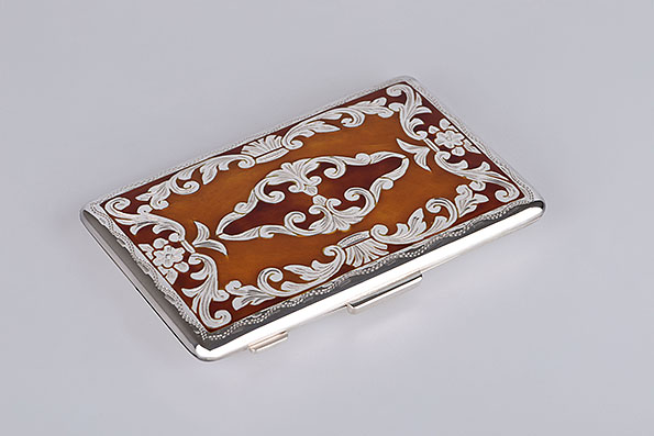 Sillems Visitenkartenetui Gelb-Rot Emaille 925er Sterling Silbe