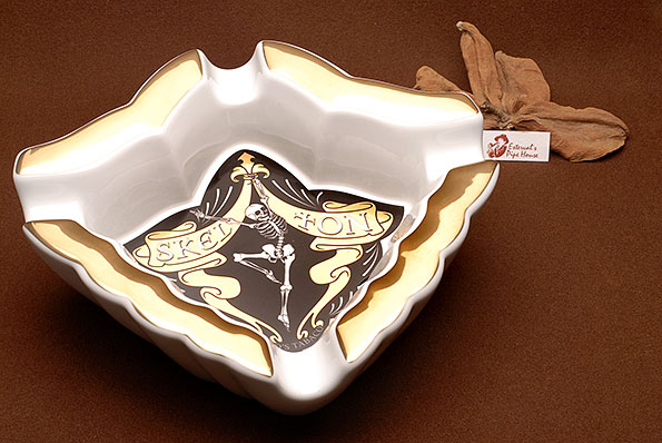 Skel Ton Porcelain Cigar Ashtray White/Gold  Skel Ton Porcelain Cigar Ashtray White/Gold
